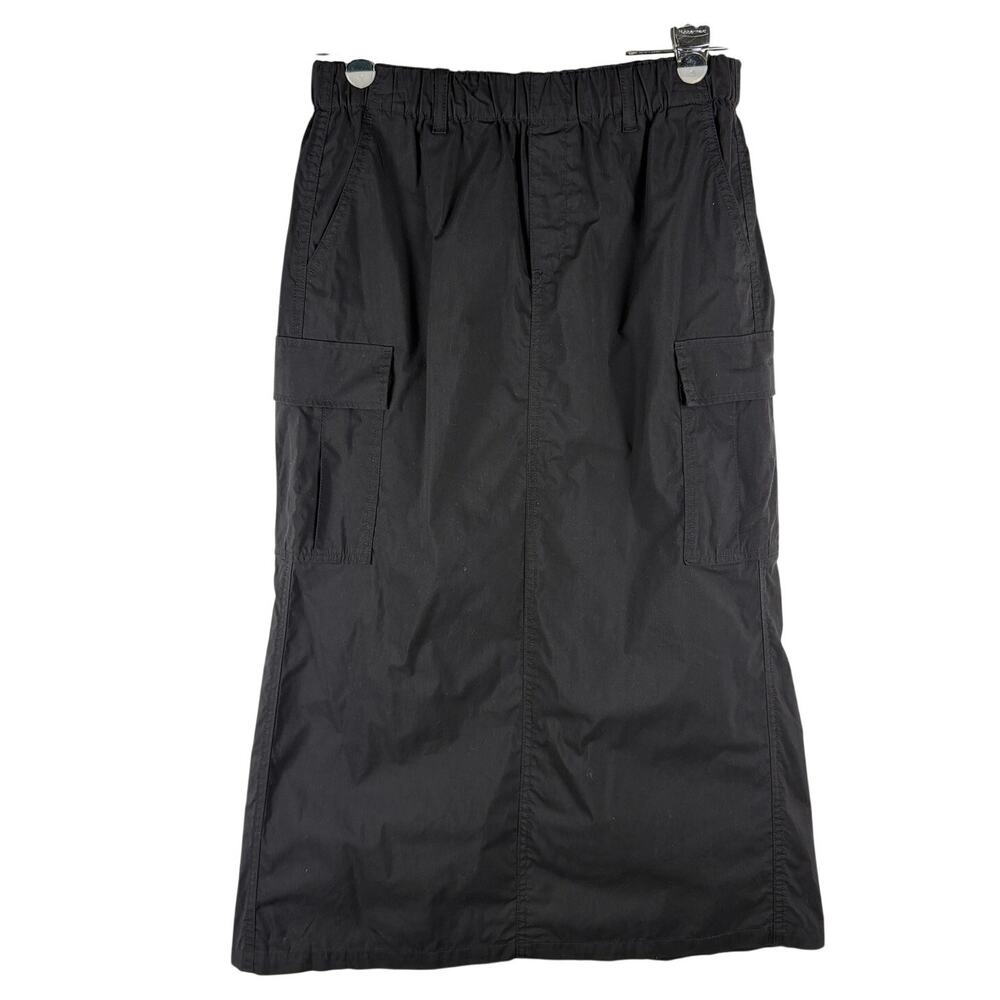 Uniqlo Easy Cargo Maxi Parachute Skirt Black Medium Elastic Waist Utility Y2K